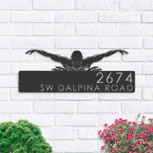 Personalized Swimmer Swimming Pool Summer Sport Address Sign House Number Plaque Custom Metal Sign 1