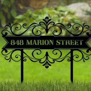 Personalized Swirl Address Sign with Stakes Lăn Yard House Number Plaque Custom Metal Sign