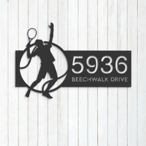 Personalized Tennis Player Address Sign House Number Plaque Custom Metal Sign