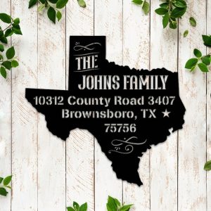 Personalized Texas Map Custom State USA Address Sign House Number Plaque Custom Metal Sign 1