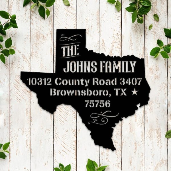 Personalized Texas Map Custom State USA Address Sign House Number Plaque Custom Metal Sign