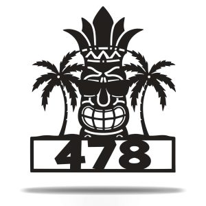 Personalized Tiki Hawaii Palm Tree Beach House Decor Address Sign House Number Plaque Custom Metal Sign
