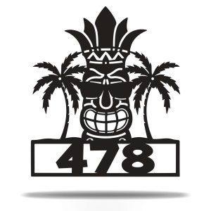 Personalized Tiki Hawaii Palm Tree Beach House Decor Address Sign House Number Plaque Custom Metal Sign 1