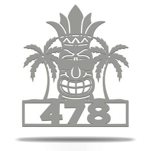 Personalized Tiki Hawaii Palm Tree Beach House Decor Address Sign House Number Plaque Custom Metal Sign 3