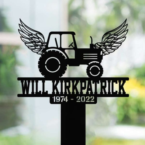 Personalized Tractor With Wings Memorial Sign Yard Stakes Farmer Grave Marker Cemetery Decor Custom Metal Sign