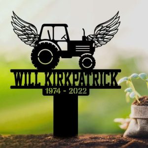 Personalized Tractor With Wings Memorial Sign Yard Stakes Farmer Grave Marker Cemetery Decor Custom Metal Sign