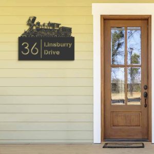 Personalized Train Address Sign House Number Plaque Custom Metal Sign 2