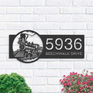 Personalized Train Railroad Railway Address Sign House Number Plaque Custom Metal Sign 1