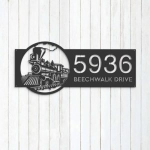 Personalized Train Railroad Railway Address Sign House Number Plaque Custom Metal Sign 2 1