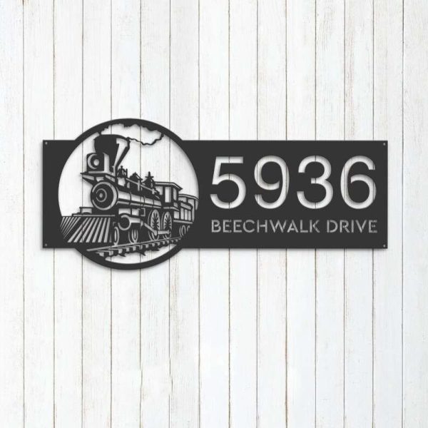 Personalized Train Railroad Railway Address Sign House Number Plaque Custom Metal Sign