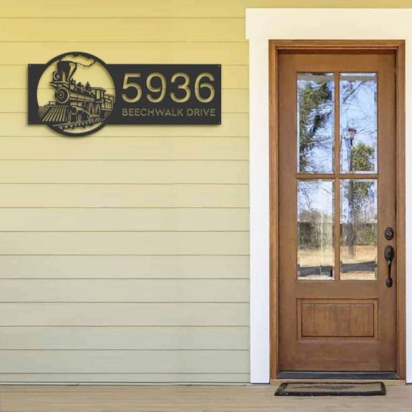 Personalized Train Railroad Railway Address Sign House Number Plaque Custom Metal Sign