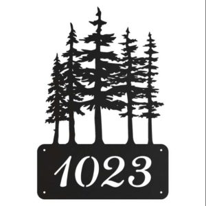 Personalized Tree Forest Address Sign Pine Trees House Number Plaque Custom Metal Sign