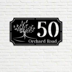 Personalized Tree of Life Orchard Address Sign House Number Plaque Custom Metal Sign 2