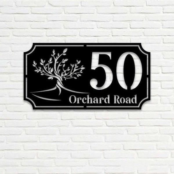 Personalized Tree of Life Orchard Address Sign House Number Plaque Custom Metal Sign