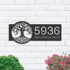 Personalized Tree of Life V1 Address Sign House Number Plaque Custom Metal Sign 1