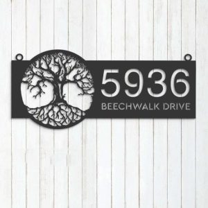 Personalized Tree of Life V1 Address Sign House Number Plaque Custom Metal Sign