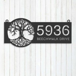 Personalized Tree of Life V2 Address Sign House Number Plaque Custom Metal Sign 3