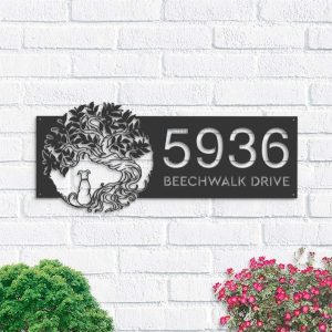 Personalized Tree of Life with Dog Address Sign House Number Plaque Custom Metal Sign 1