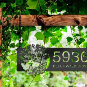 Personalized Tree of Life with Dog Address Sign House Number Plaque Custom Metal Sign