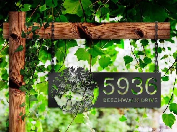 Personalized Tree of Life with Dog Address Sign House Number Plaque Custom Metal Sign