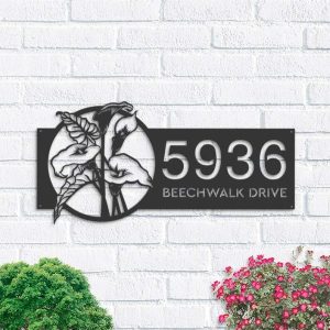 Personalized Tropical Flowers Anthuriums Laceleaf Address Sign House Number Plaque Custom Metal Sign