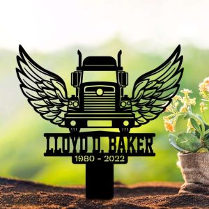Personalized Truck Driver Memorial Sign Yard Stakes Grave Marker Cemetery Decor Custom Metal Sign