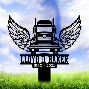 Personalized Truck Driver Memorial Sign Yard Stakes Grave Marker Cemetery Decor Custom Metal Sign 3