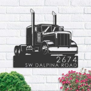 Personalized Trucker Semi Truck Driver Address Sign House Number Plaque Custom Metal Sign 1 1