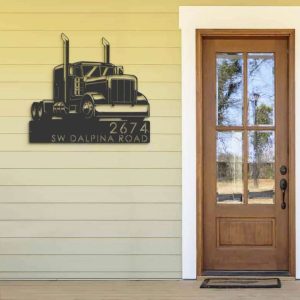 Personalized Trucker Semi Truck Driver Address Sign House Number Plaque Custom Metal Sign 2 1