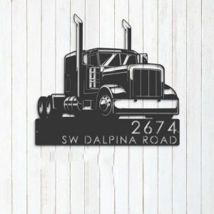 Personalized Trucker Semi Truck Driver Address Sign House Number Plaque Custom Metal Sign