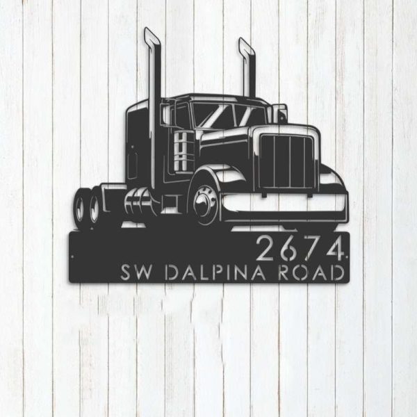 Personalized Trucker Semi Truck Driver Address Sign House Number Plaque ...