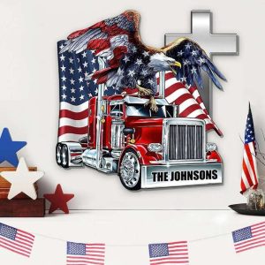 Personalized Trucker With Eagle And American Flag Sign Independence Day Veteran Day Home Decor Gift for Patriot Custom Metal Sign 1