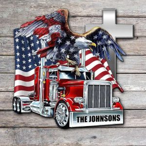 Personalized Trucker With Eagle And American Flag Sign Independence Day Veteran Day Home Decor Gift for Patriot Custom Metal Sign 2