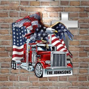 Personalized Trucker With Eagle And American Flag Sign Independence Day Veteran Day Home Decor Gift for Patriot Custom Metal Sign 3