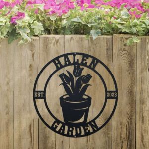 Personalized Tulip Flower Pot Garden Decorative Custom Metal Sign