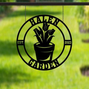 Personalized Tulip Flower Pot Garden Decorative Custom Metal Sign 3