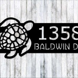 Personalized Turtle Address Sign Coastal Seaside Nautical Theme Beach House House Number Plaque Custom Metal Sign 2