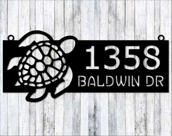 Personalized Turtle Address Sign Coastal Seaside Nautical Theme Beach House House Number Plaque Custom Metal Sign