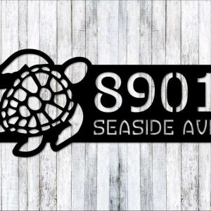 Personalized Turtle Address Sign Coastal Seaside Nautical Theme Beach House House Number Plaque Custom Metal Sign