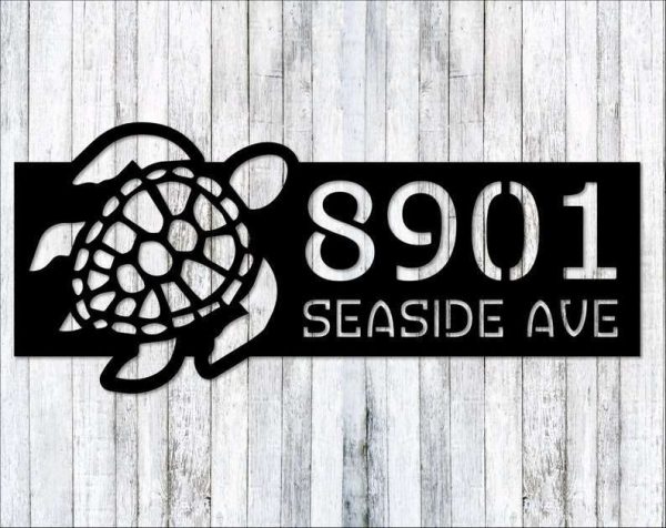 Personalized Turtle Address Sign Coastal Seaside Nautical Theme Beach House House Number Plaque Custom Metal Sign