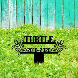 Personalized Turtle Tortoise Memorial Sign Yard Stakes Turtle Cross Grave Marker Cemetery Decor Custom Metal Sign