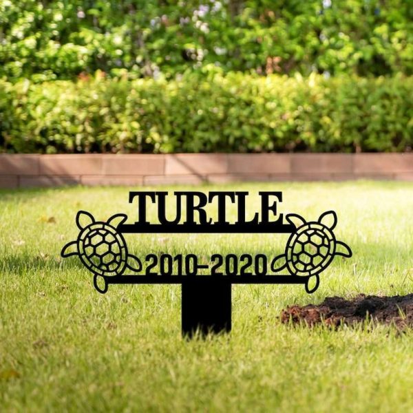 Personalized Turtle Tortoise Memorial Sign Yard Stakes Turtle Cross Grave Marker Cemetery Decor Custom Metal Sign