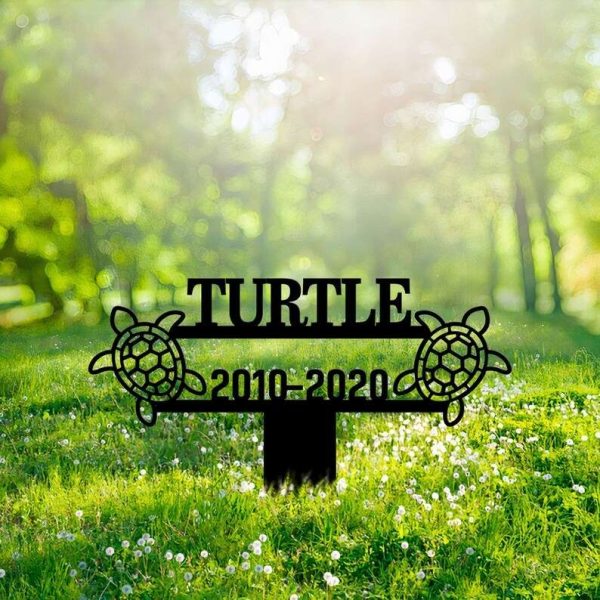 Personalized Turtle Tortoise Memorial Sign Yard Stakes Turtle Cross Grave Marker Cemetery Decor Custom Metal Sign