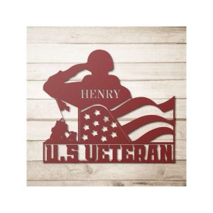 Personalized U.S Veteran American Flag Sign Independence Day Veteran Day Home Decor Gift for Patriot Custom Metal Sign 1