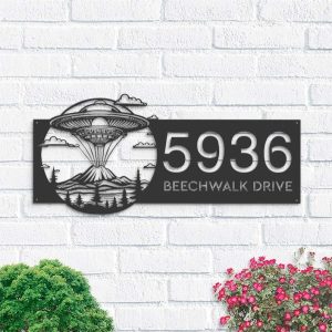 Personalized UFO Spaceship Address Sign House Number Plaque Custom Metal Sign 1