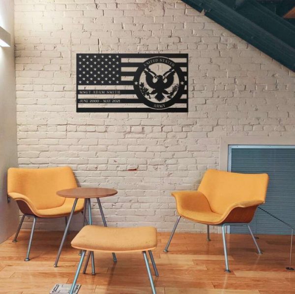 Personalized US Army American Flag Sign Independence Day Veteran Day Patriotic Decor Custom Metal Sign