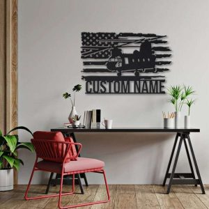 Personalized US Army Helicopter US Flag Sign Aircraft Hangar Pilot Name Sign Airforce Patriotic Decor Gift Custom Metal Sign 1