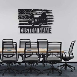 Personalized US Army Helicopter US Flag Sign Aircraft Hangar Pilot Name Sign Airforce Patriotic Decor Gift Custom Metal Sign