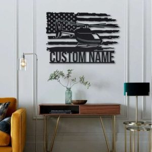 Personalized US Army Helicopter US Flag Sign Aircraft Hangar Pilot Name Sign Airforce Patriotic Decor Gift Custom Metal Sign