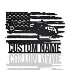 Personalized US Army Helicopter USA Flag Sign Aircraft Hangar Pilot Name Sign Airforce Patriotic Decor Gift Custom Metal Sign